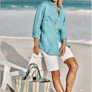 J. Jill Love Linen 100% Linen Button Up Tunic Shirt Coastal Beach Vacation Sz L